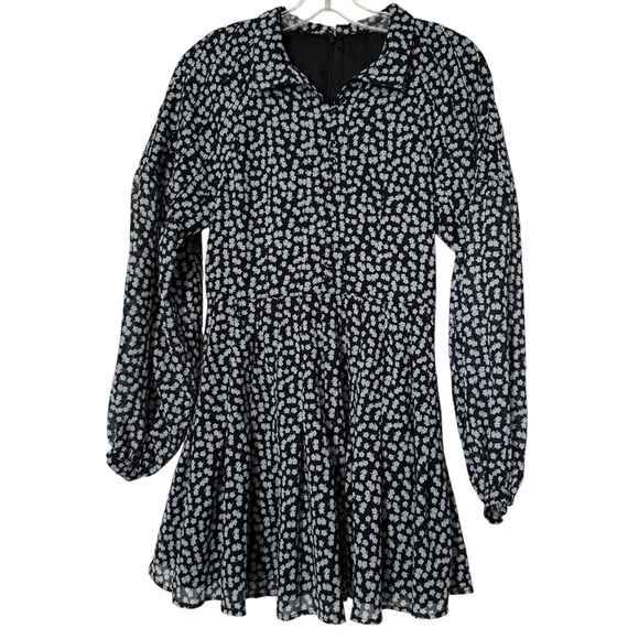 Black & White Floral Fit and Flare Long Sleeve Dress Size S - Picture 2 of 6